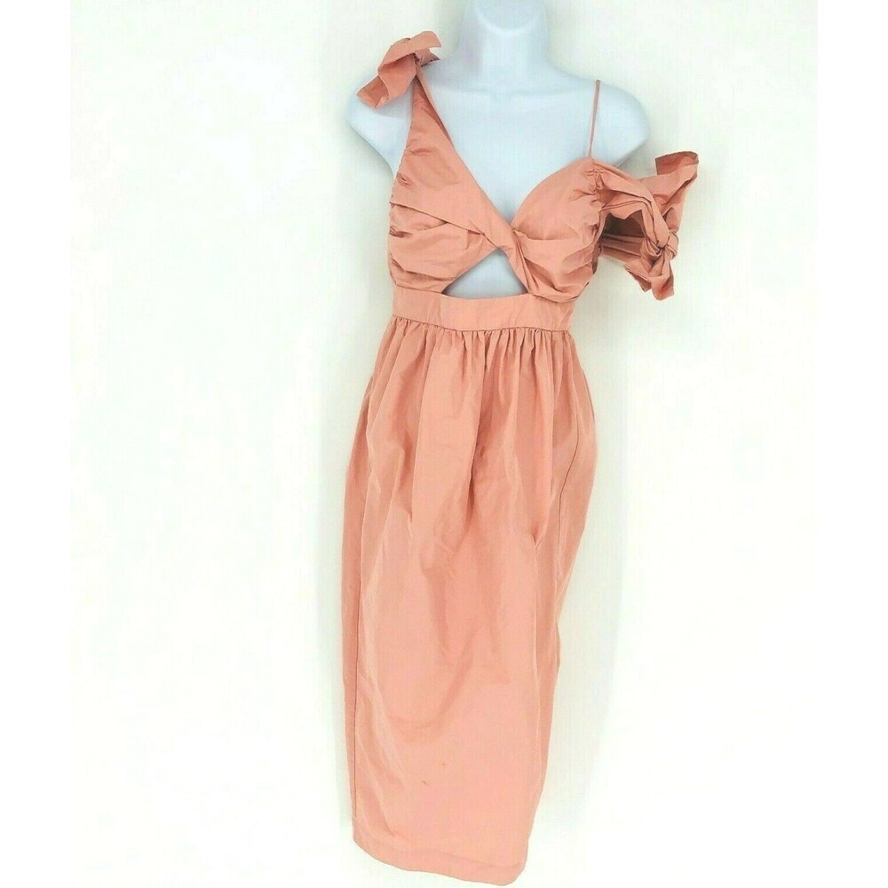 Alice McCall Pink Ballet Love Is Greed Off The Shoulder Bow Midi Dress Sz US 2